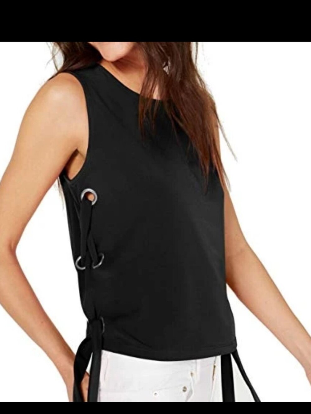 Michael Kors black sleeveless crew neck top. Side lace ups with grommets. Medium